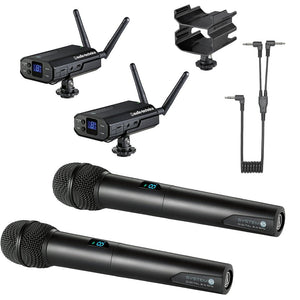 Image Title Audio-Technica System 10 Digital Wireless Camera Mount Dual Microphone System with Dual Mount Camera Shoe (2x Handheld Mics)
