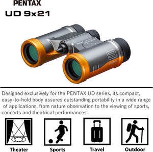Pentax 9x21 UD Binoculars (Gray/Orange)
