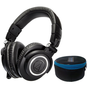 Audio-Technica ATH-M50x Monitor Headphones (Black) with a Professional monitor headphone case - The Camera Box