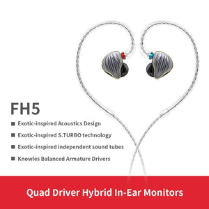 FiiO FH5 Over the Ear Quad Driver Hybrid In-Ear Monitors / Headphones - The Camera Box
