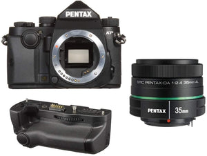 Pentax KP 24.32 Ultra-Compact Weatherproof DSLR Camera (Black) with Pentax 35mm DA L f/2.4 AL Lens and Pentax D-BG7 Battery Grip