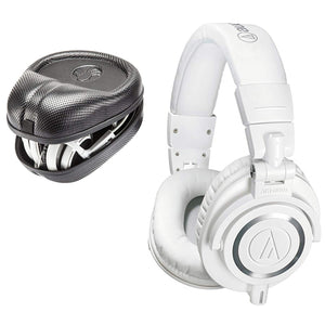 Audio-Technica ATH-M50x Sound-Isolating Monitor Headphones (White) with SL-HP-07 Full Sized HardBody PRO Headphone Case - The Camera Box