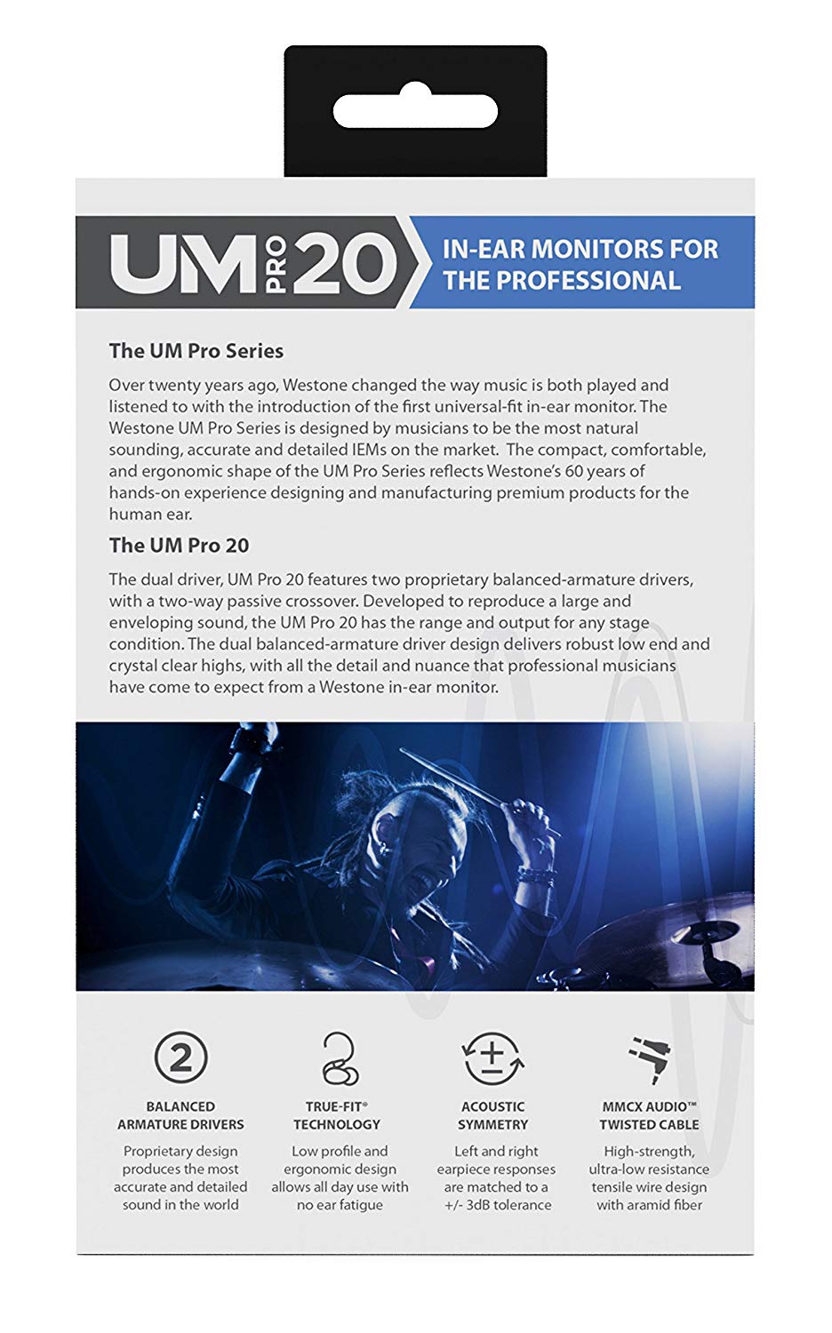 Westone UM Pro 20 Dual-Driver Universal-Fit In-Ear Musicians’ Monitors with Removable MMCX Audio Cable