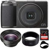 Ricoh GR III with GW-4 Wide Conversion Lens, GA-1 Lens Adapter, and 64GB SD Card